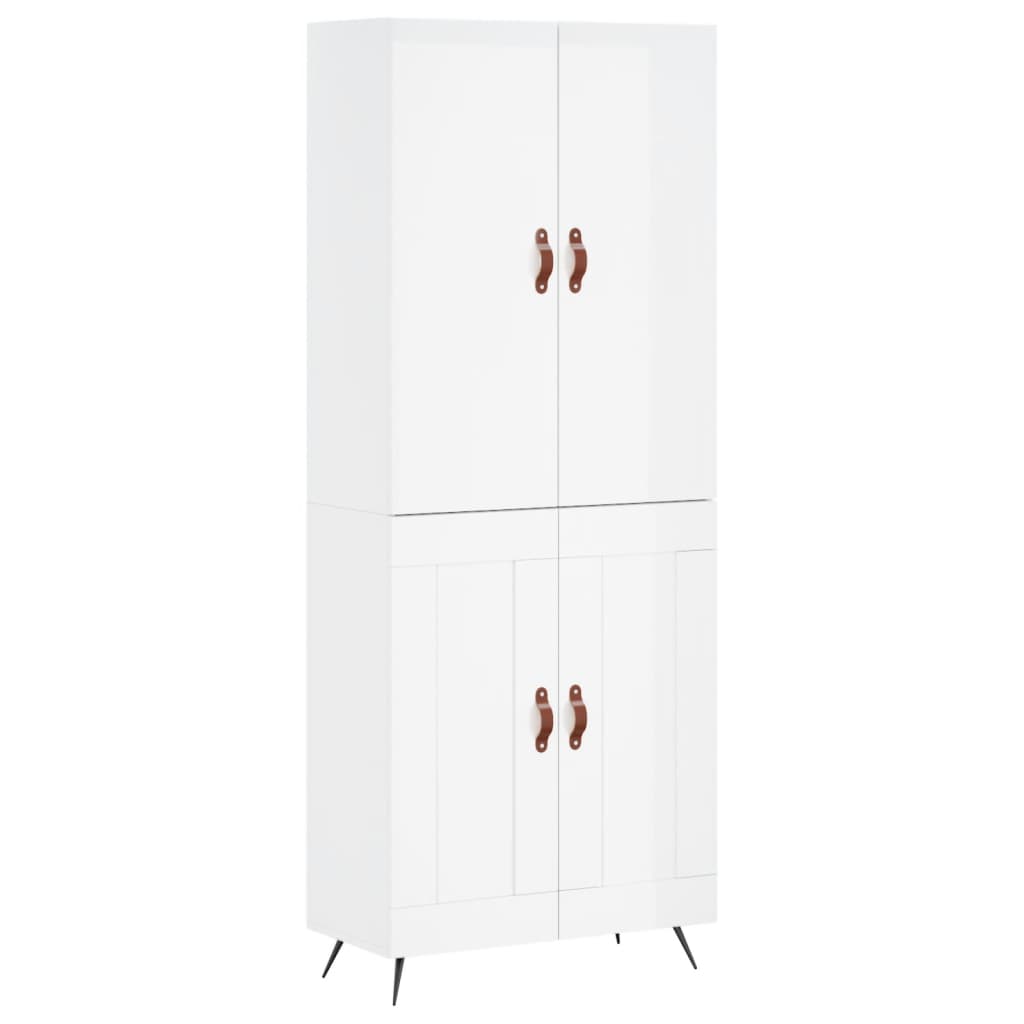 Aparador Alto Madera Contrachapada Blanco Brillo 69,5x34x180 Cm_1