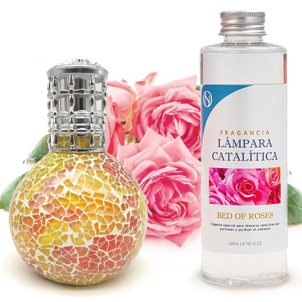 Lámpara Catalítica Mosaico Bicolor + Fragancia Bed Of Roses 500ml - Elimina Malos Olores, Impurezas Y Perfuma_0