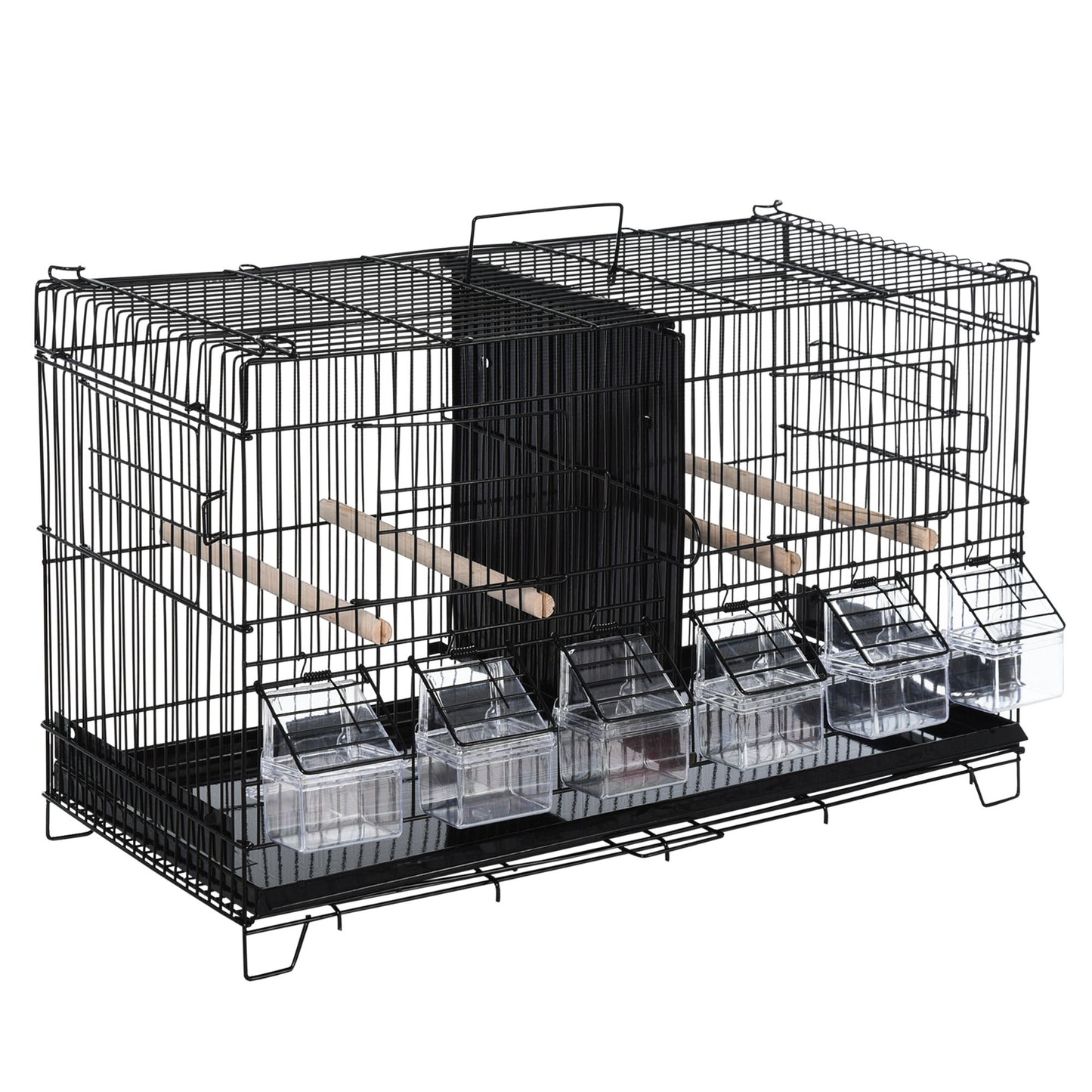 Pawhut Jaula Para Pájaros Con Divisor Ganchos Perchas Y Bandeja Extraíble Negro_0