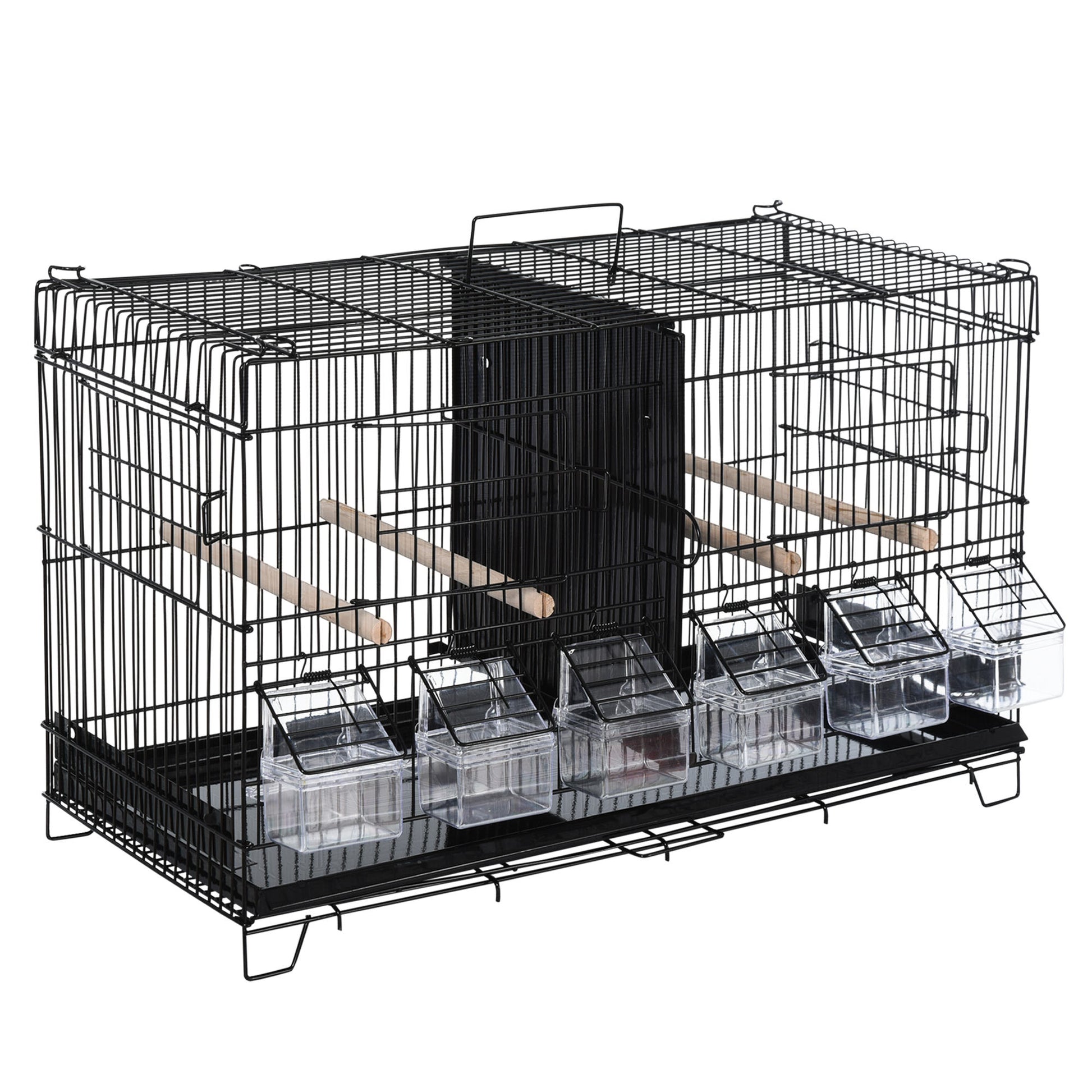 Pawhut Jaula Para Pájaros Con Divisor Ganchos Perchas Y Bandeja Extraíble Negro_0