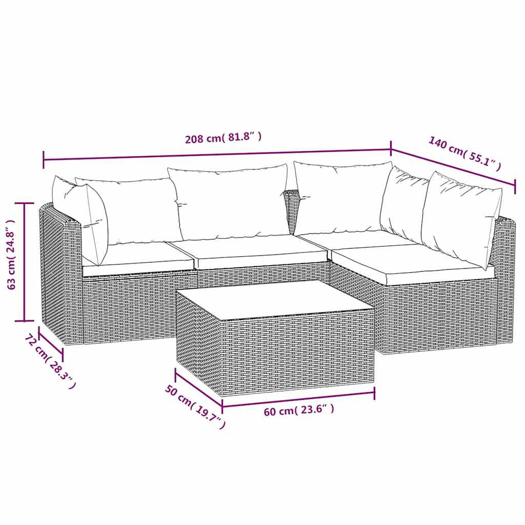 Vidaxl Set Muebles De Jardín 5 Piezas Y Cojines Ratán Sintético Negro_2