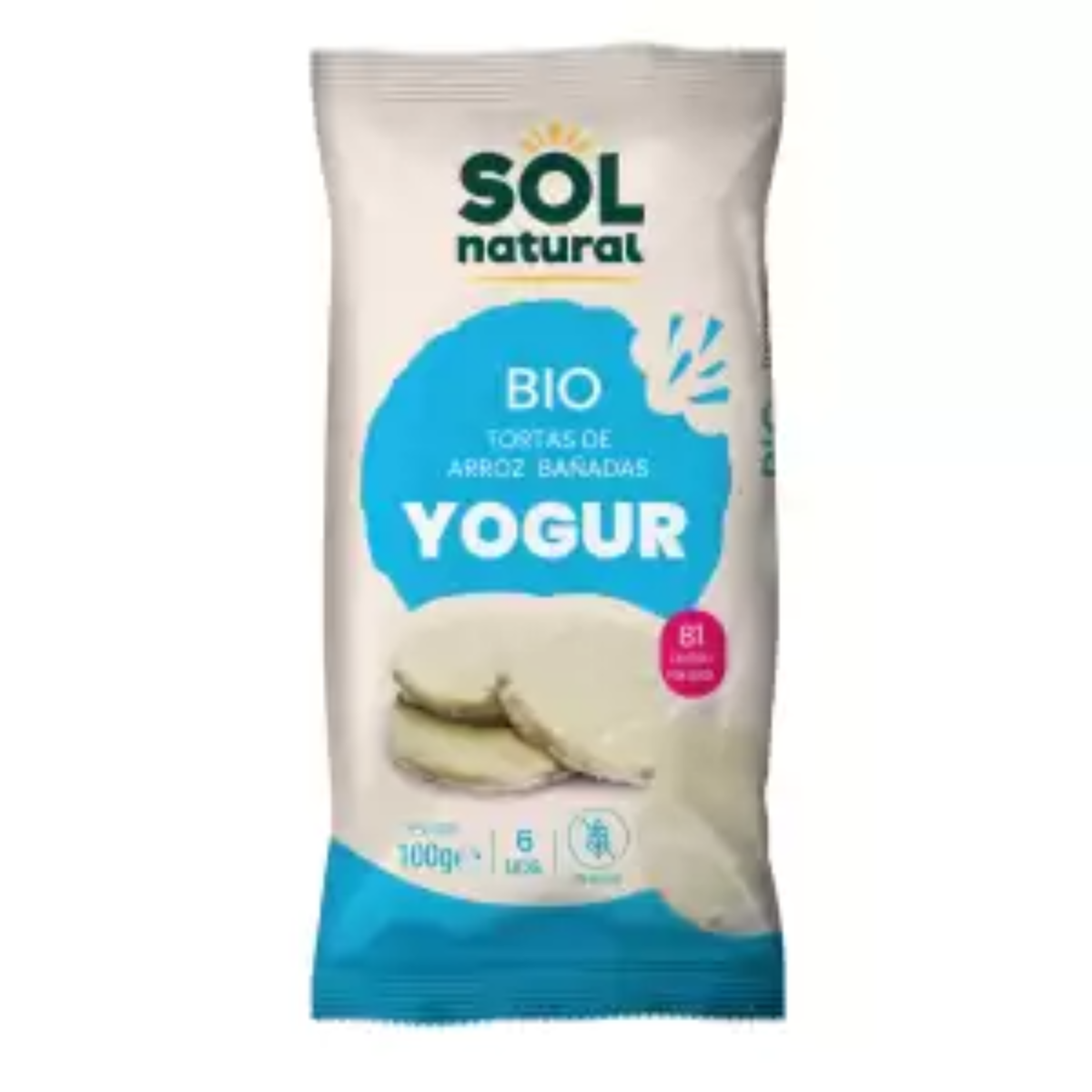 Bolinhos de arroz cobertos com iogurte biológico sem glúten Sol Natural 100 g