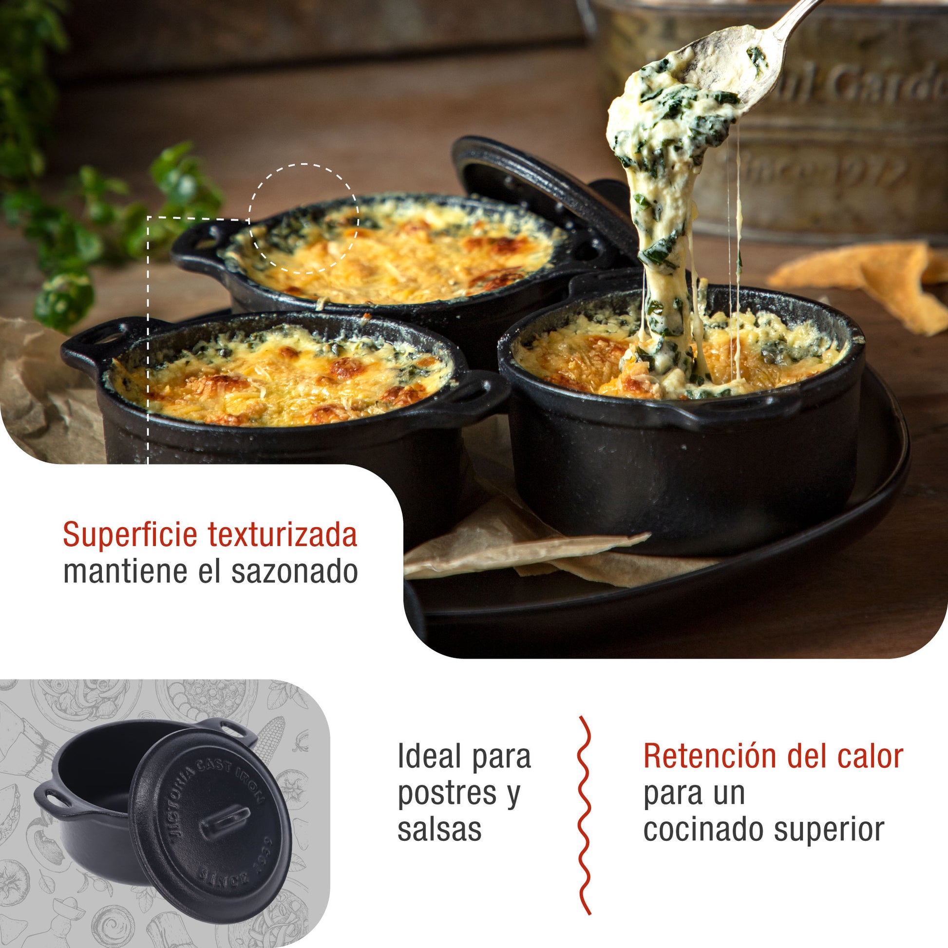Victoria Mini Cocotte Inducción Hierro Fundido Esmaltado 10cm, 0,3 L, 1-2 Raciones, Sin Ptfe Ni Pfoa, 39202, Negro_2