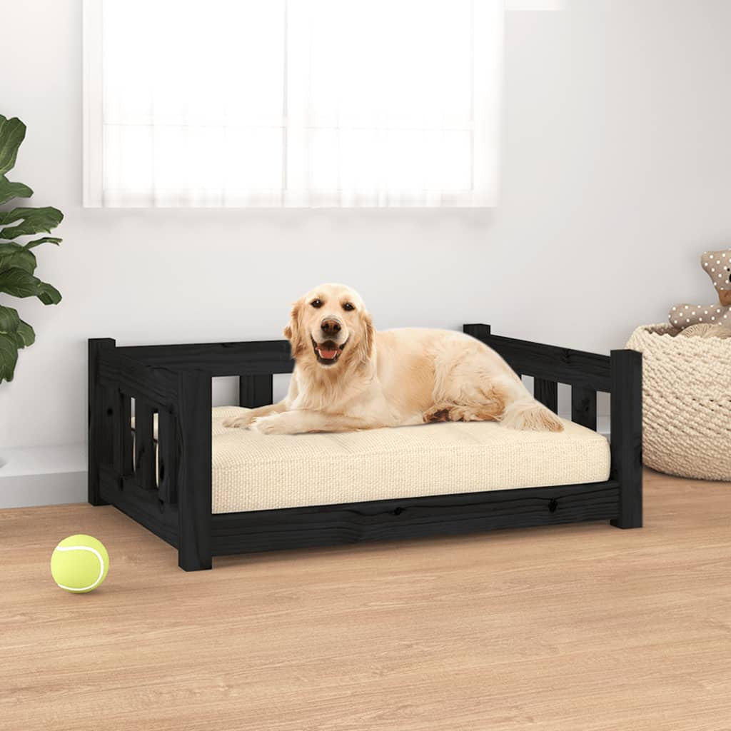 Vidaxl Cama Para Perros Madera Maciza De Pino Negro 75,5x55,5x28 Cm_1
