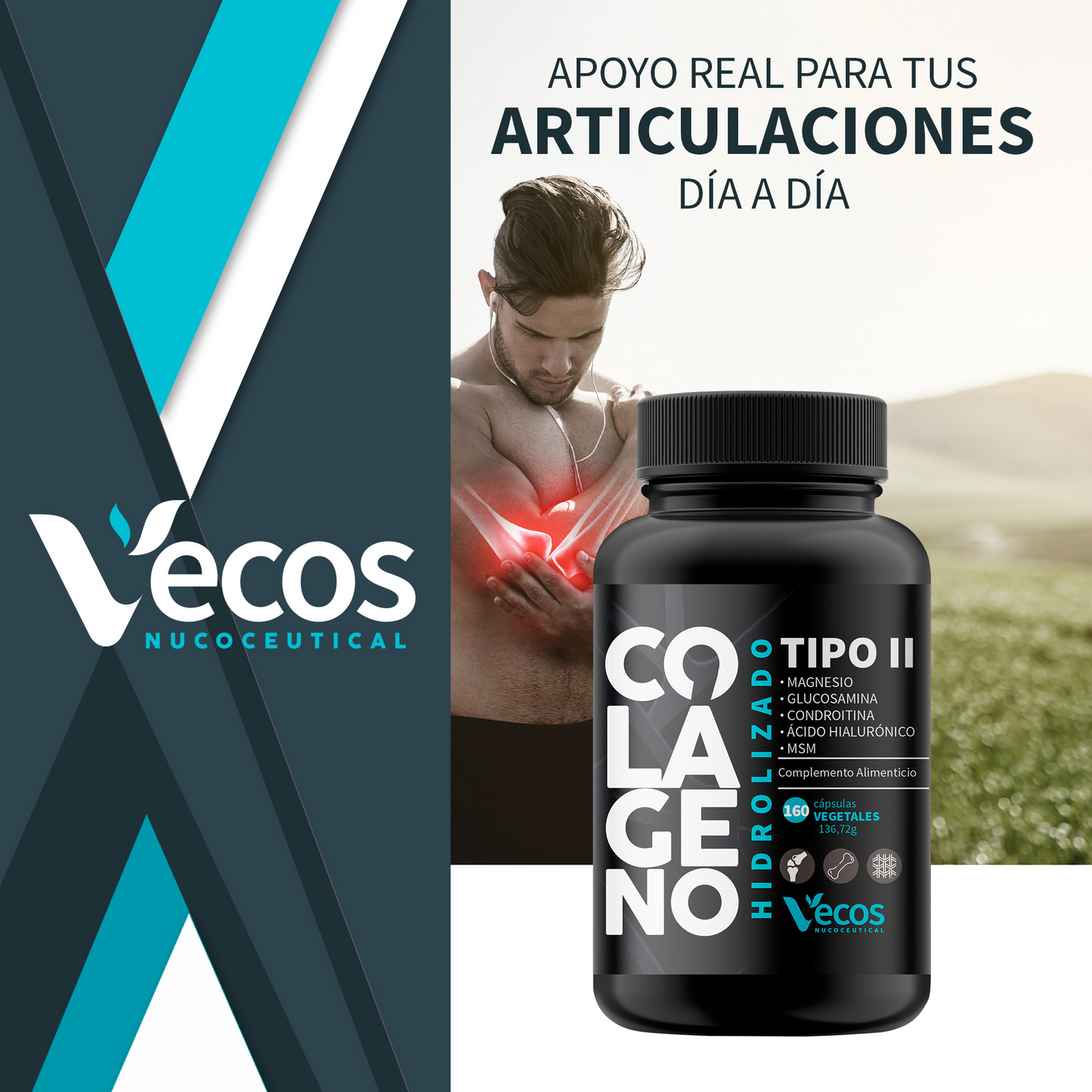 Colágeno Tipo Ii Vecos 160 Cápsulas | Comfort Para Articulaciones Y Movilidad | Glucosamina + Condroitina + Msm_1