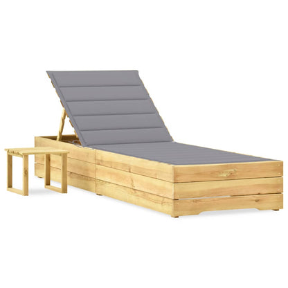 Tumbona De Jardín Con Mesa Y Cojín De Madera De Pino Impregnada_0