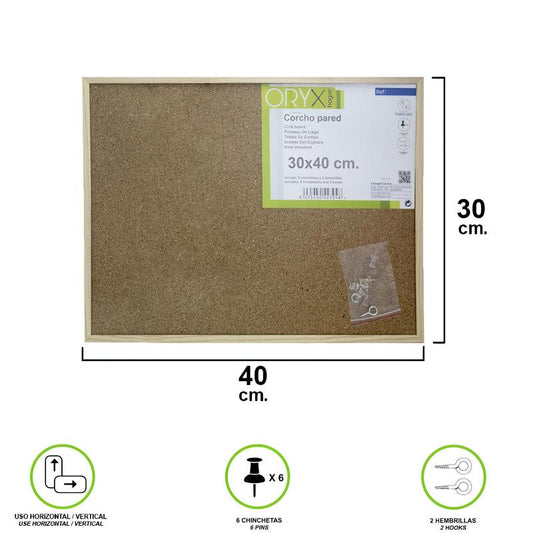 Corcho Pared 30x40 Cm. Marco Madera Con 6 Chinchetas_0