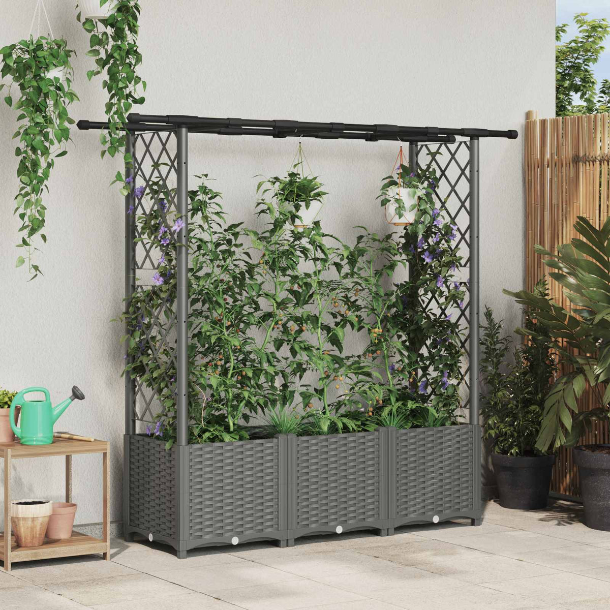 Cama Elevada Con Trellis Y Techo Gris Claro 162,5 X 40 X 136 Cm_1