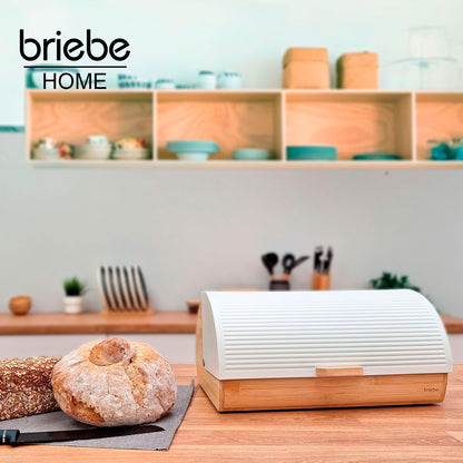 Panera Para Guardar Pan De Mesa Madera Bambú, Tapa Deslizante Bread Box Almacenamiento Bollería, Briebe, Bb1162, Blanco_1