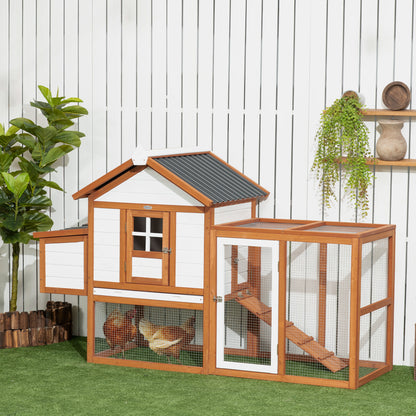Pawhut Gallinero De Madera Para Exterior 181x79,5x117,5 Cm Con Corral De Metal_1