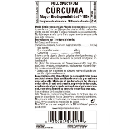 Curcumina de espectro completo, 30 esferas de 185 mg