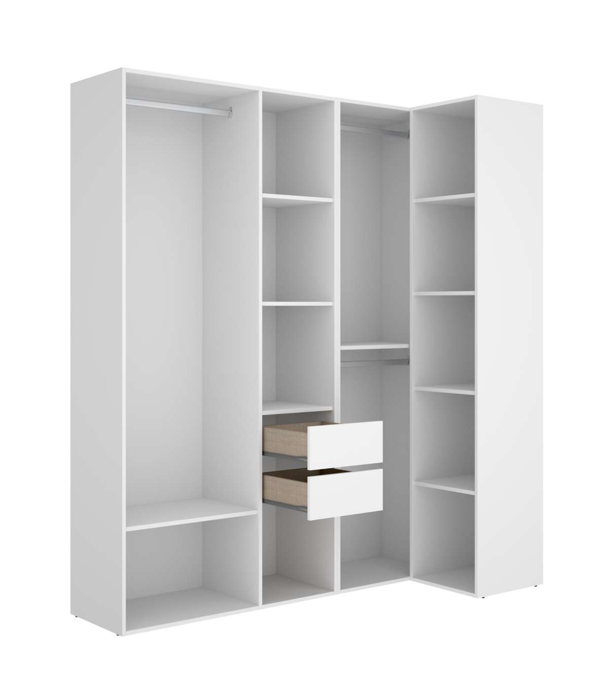 Vestidor De Rincón Reus Con Estantes, 2 Cajones Y Trasera Reversible En Blanco/natural, 2_4