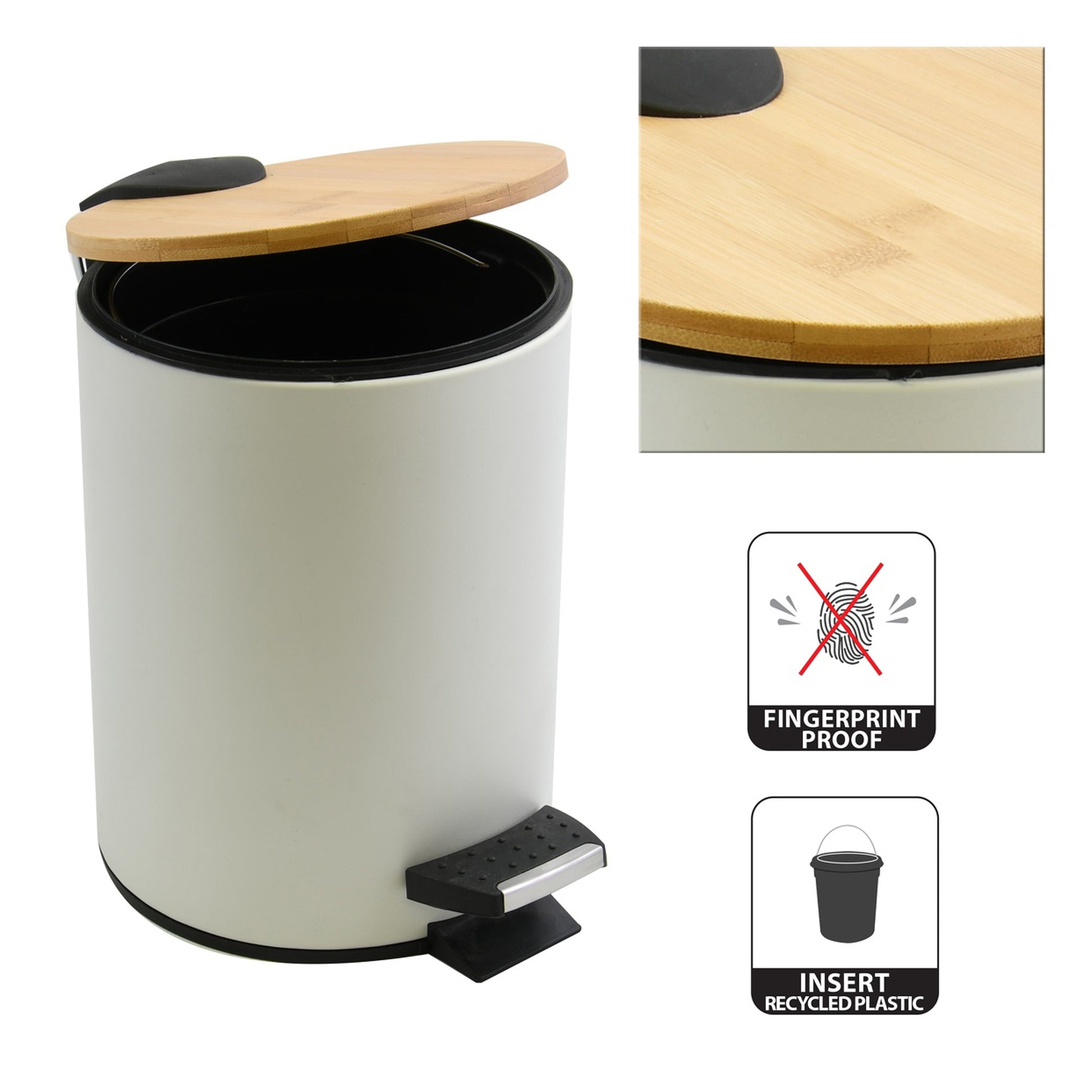 Cubo Con Pedal Con Inserto Spirella adonis 5 Litros De Acero En Color Blanco 25,5 X 20,5 Cm_3