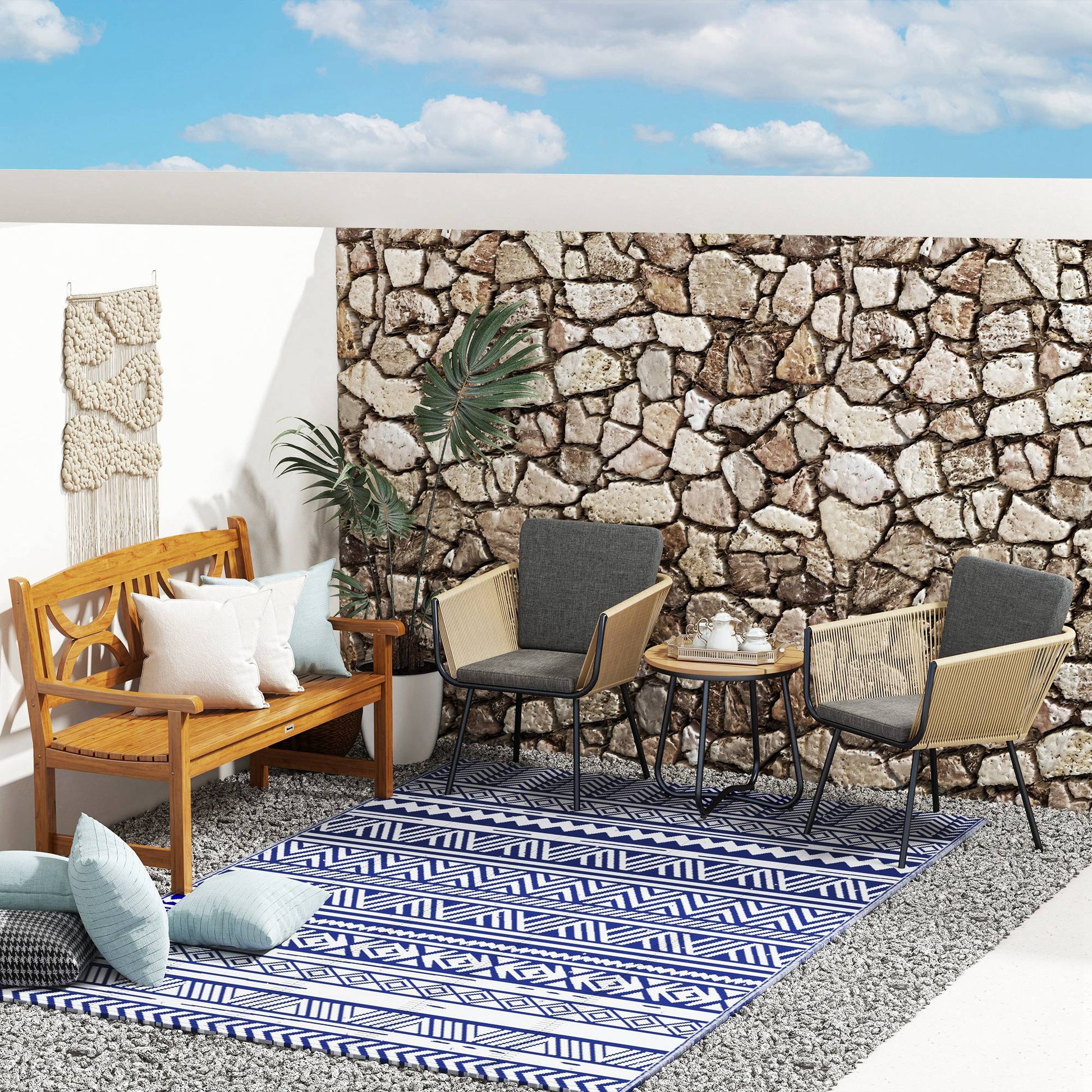 Outsunny Alfombra De Exterior 182x274 Cm Estilo Moderno Azul Oscuro Y Blanco_3