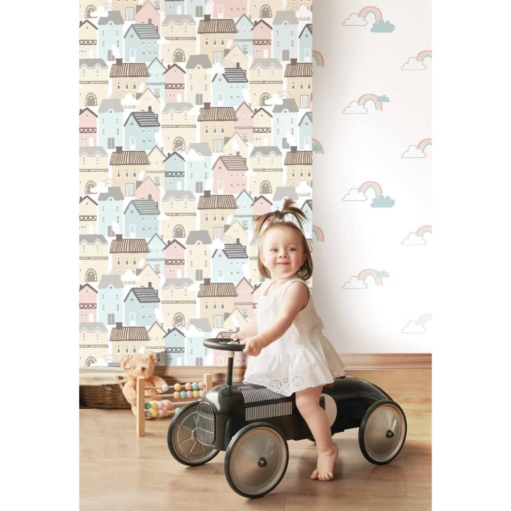 Noordwand Papel Pintado Mondo Baby Clouds Blanco, Azul Y Rosa_1