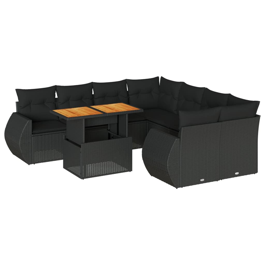Set De Sofás De Jardín Con Cojines 9 Pzas Ratán Sintético Negro / Vetonek_1