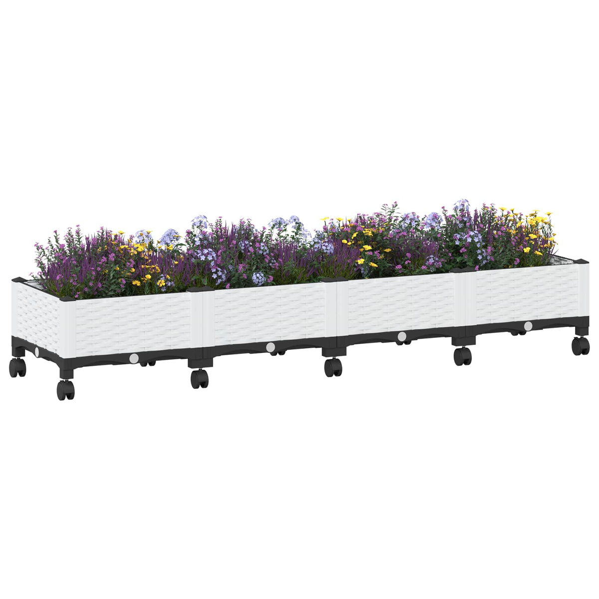Macetero De Jardín Con Ruedas Blanco 160 X 40 X 29 Cm Pp_2