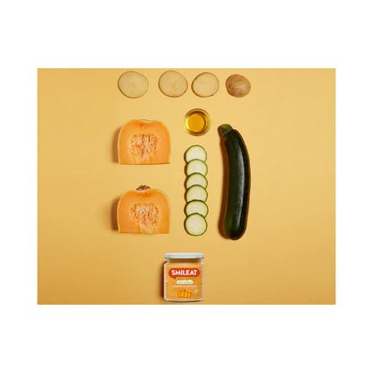 Embalagem de 12 frascos de abóbora e courgette biológica Smileat +6 meses 230g