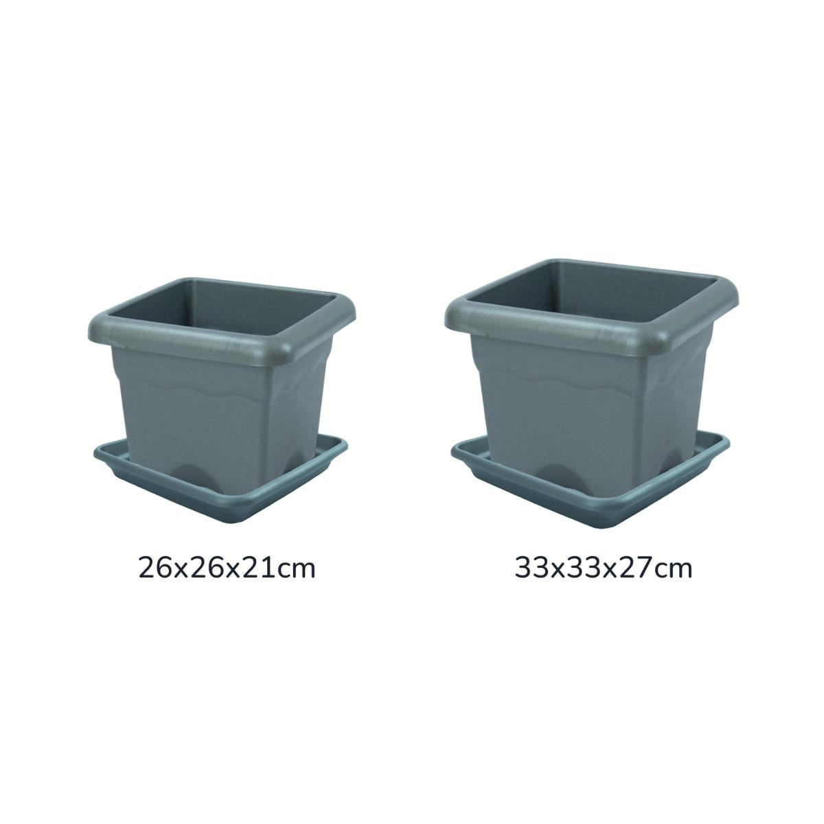 Vaso quadrado Terra com pires cor antracite 26 x 26 x 21 cm