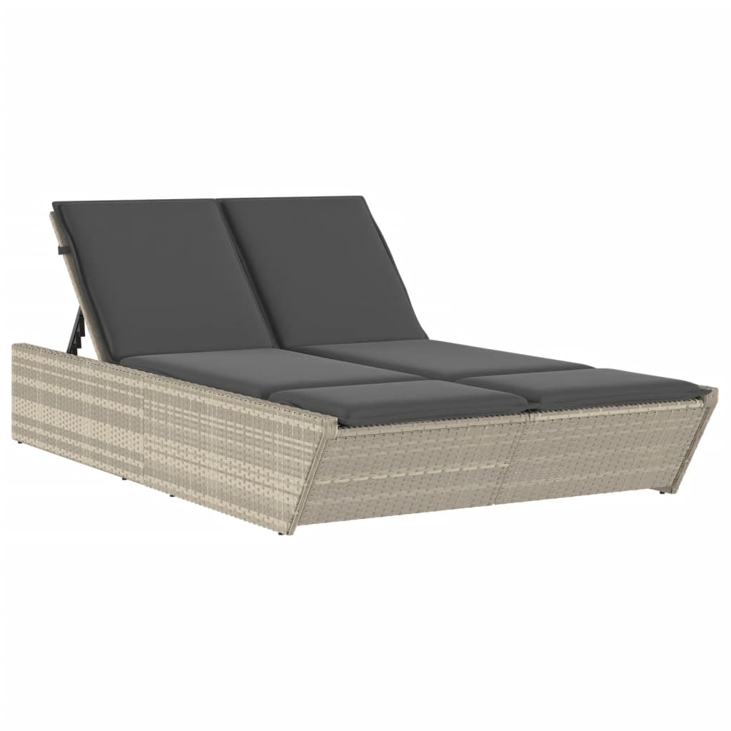 Tumbona Doble Con Cojines Ratán Sintético Gris Claro / Vetonek_4
