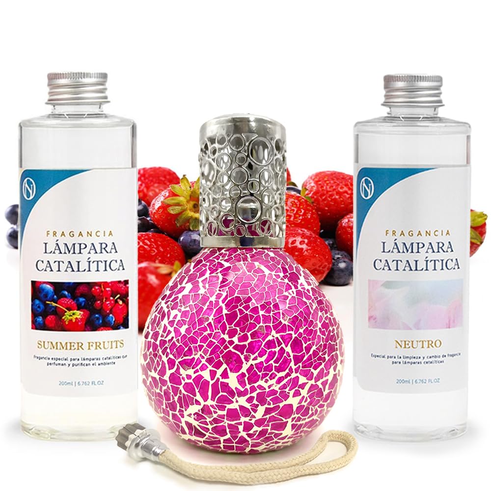 Pack Ahorro Lámpara Catalítica Mosaico Fucsia + Fragancia Summer Fruits 200ml + Limpiador Neutro 200ml + Mecha Repuesto_0