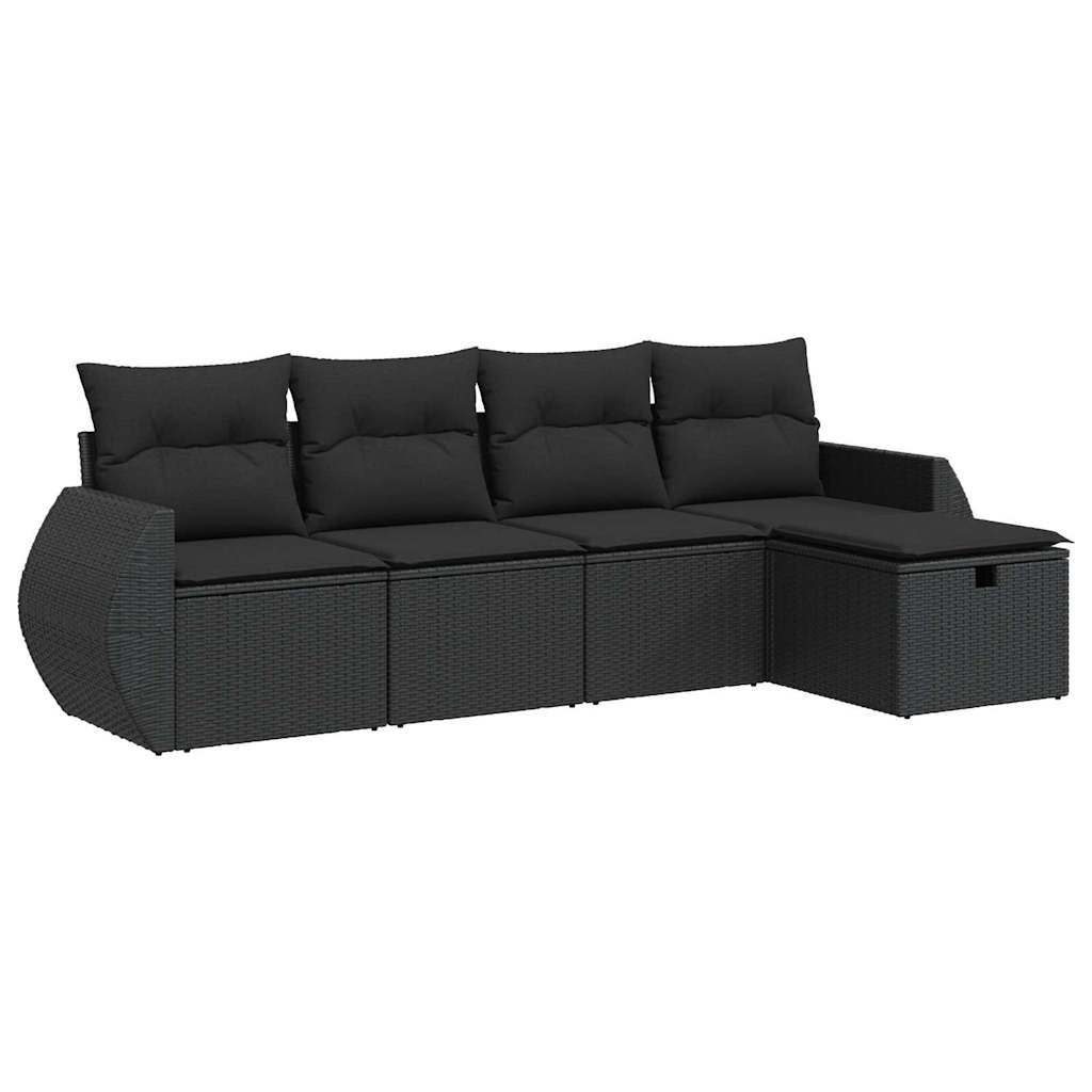 Set De Muebles De Jardín 5 Pzas Y Cojines Ratán Sintético Negro / Vetonek_1