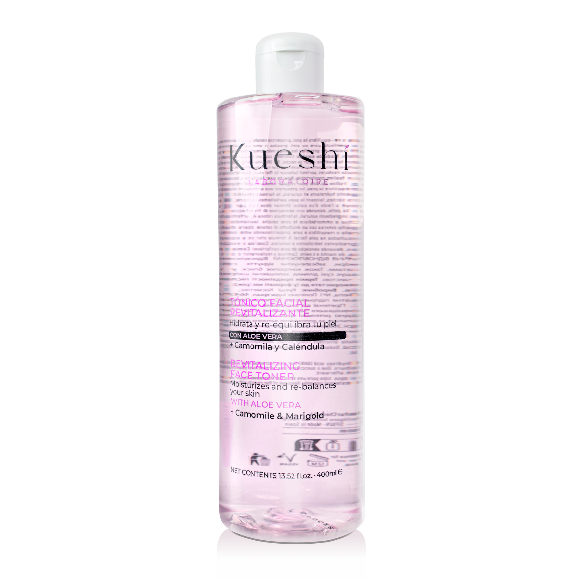 Tónico facial revitalizante Kueshi com aloé vera, camomila e calêndula 400 ml
