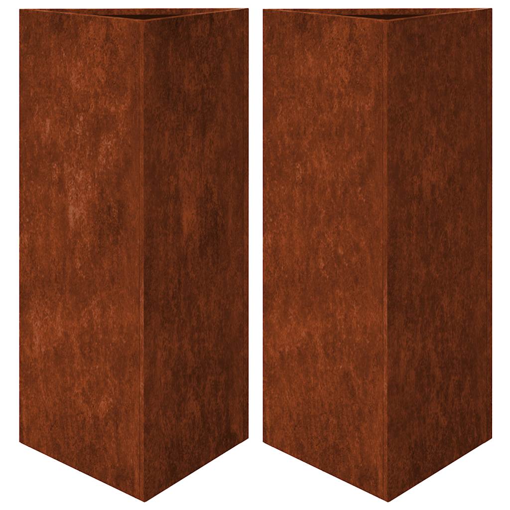 Jardineras Triangulares 2 Uds Acero Oxidado 40x34,5x75 Cm_0