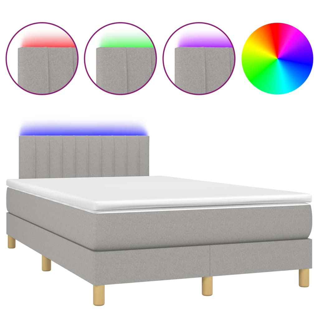Cama Box Spring Con Colchón Tela Y Led Gris Claro 120x200 Cm / Vetonek_5