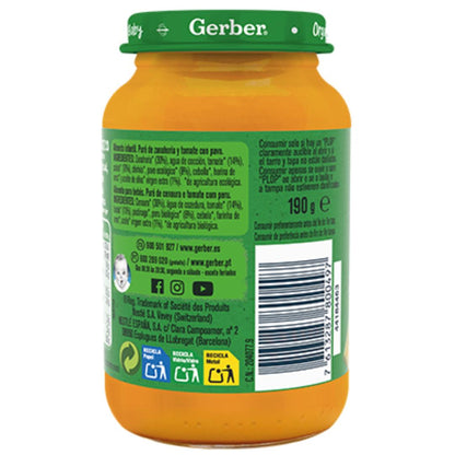 Puré de bebé biológico Gerber com cenoura, tomate e peru 190g