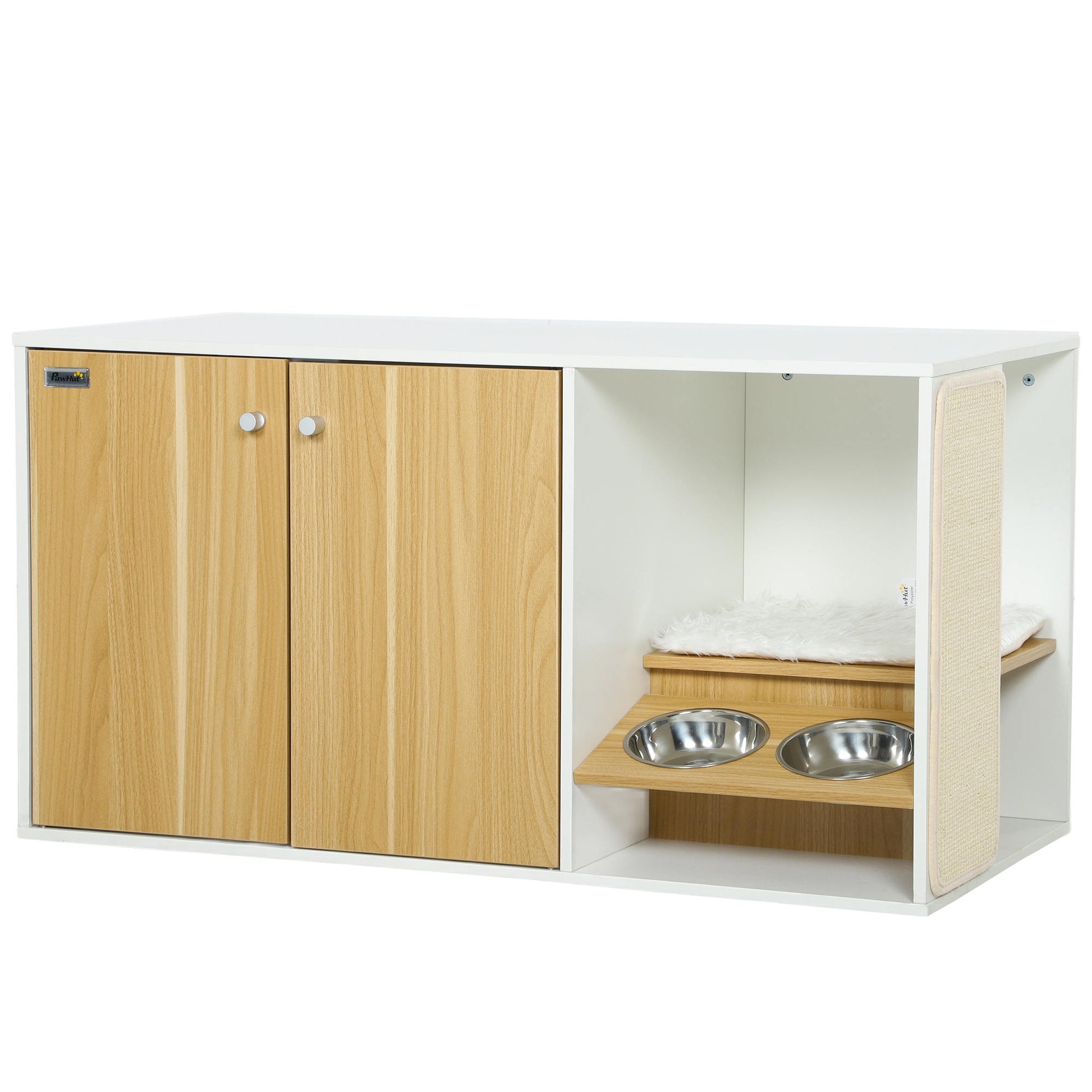 Pawhut Mueble Arenero Para Gatos 3 En 1 Con Puertas Estera Para Rascar Blanco_0