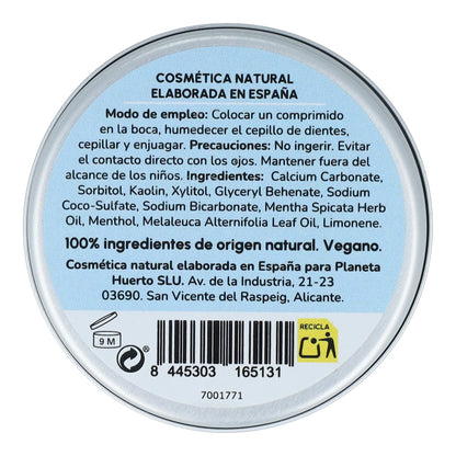 Pasta de dentes sólida sem flúor Planeta Huerto 120 comprimidos