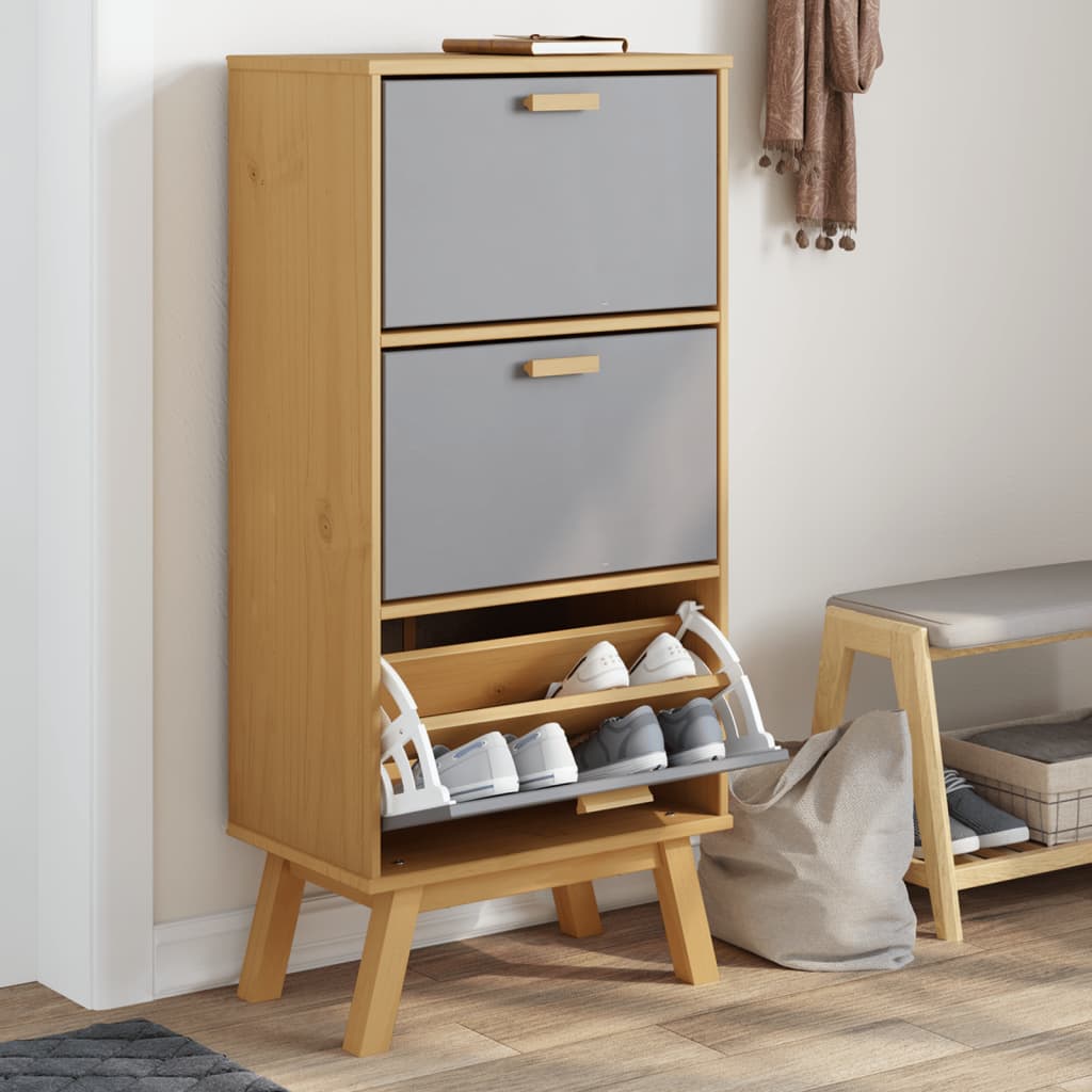 Zapatero Olden Madera Maciza De Pino Gris Y Marrón 55x35x120 Cm / Vetonek_4
