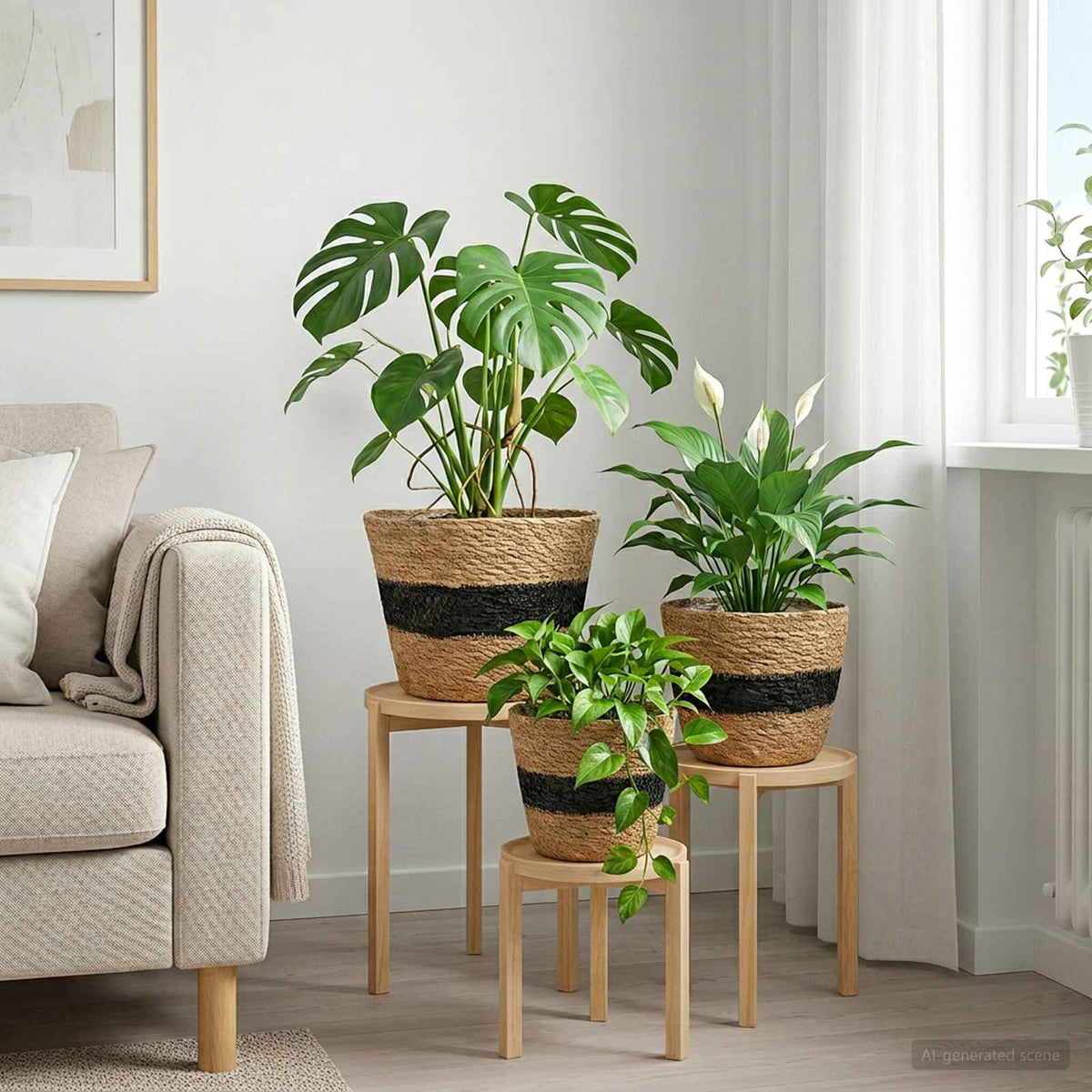 Plant Pot 3 Uds. Natural Y Negro Ø26 X 19 Cm 100% Hierba Marina_1