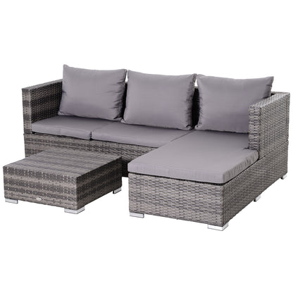 Outsunny Conjunto De Sofás De Ratán 3 Piezas Almacenaje Respaldo Ajustable Gris_0