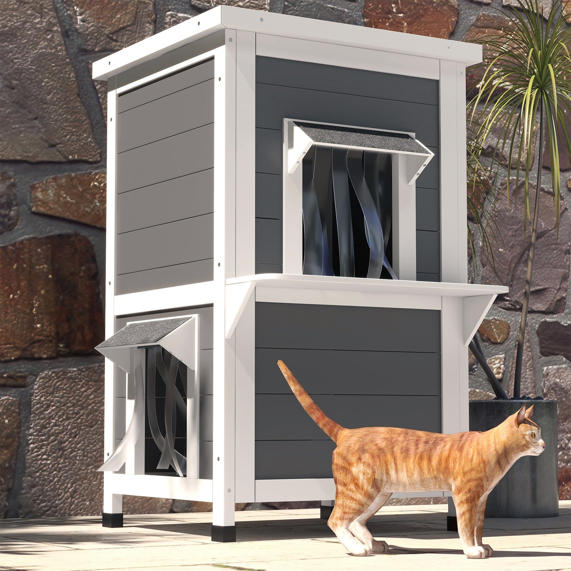 Pawhut Caseta Para Gatos De Madera 60x60x81,5 Cm Casa Para Gatos De 2 Niveles_4