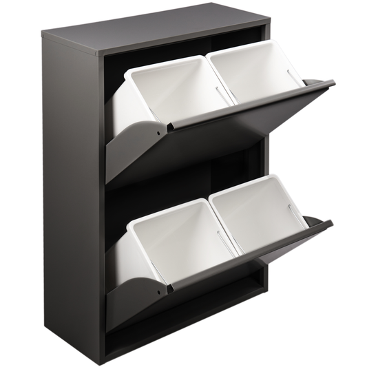 Cubo De Basura Metálico Con 4 Compartimentos Negro Para Reciclaje_0