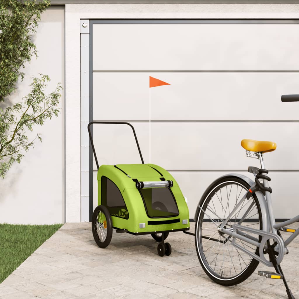Remolque De Bicicleta Mascotas Hierro Tela Oxford Verde_1