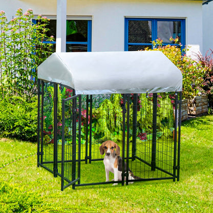 Pawhut Perrera De Exterior Con Techo 120x120x138 Cm Con Malla De Metal Y Puerta_1