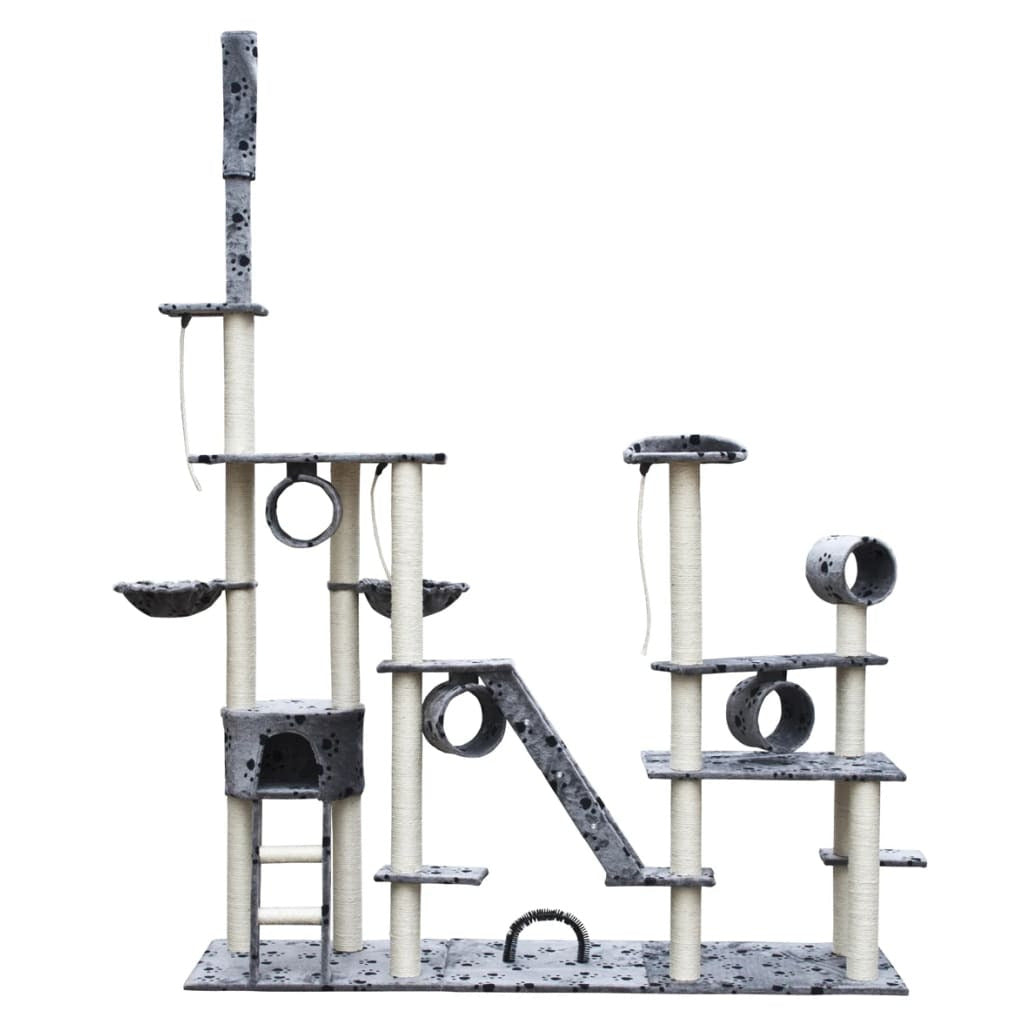 Vidaxl Poste Rascador De Gatos Deluxe Con Huellas Patas Gris 230-260cm_0