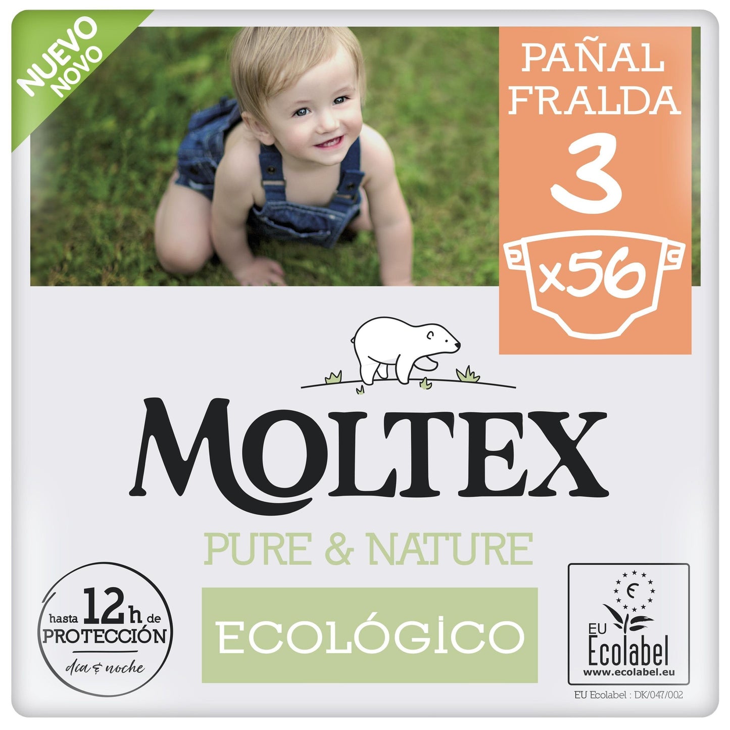 Fraldas T3 (4-10 kg) Moltex Pure &amp; Nature, 56 unidades