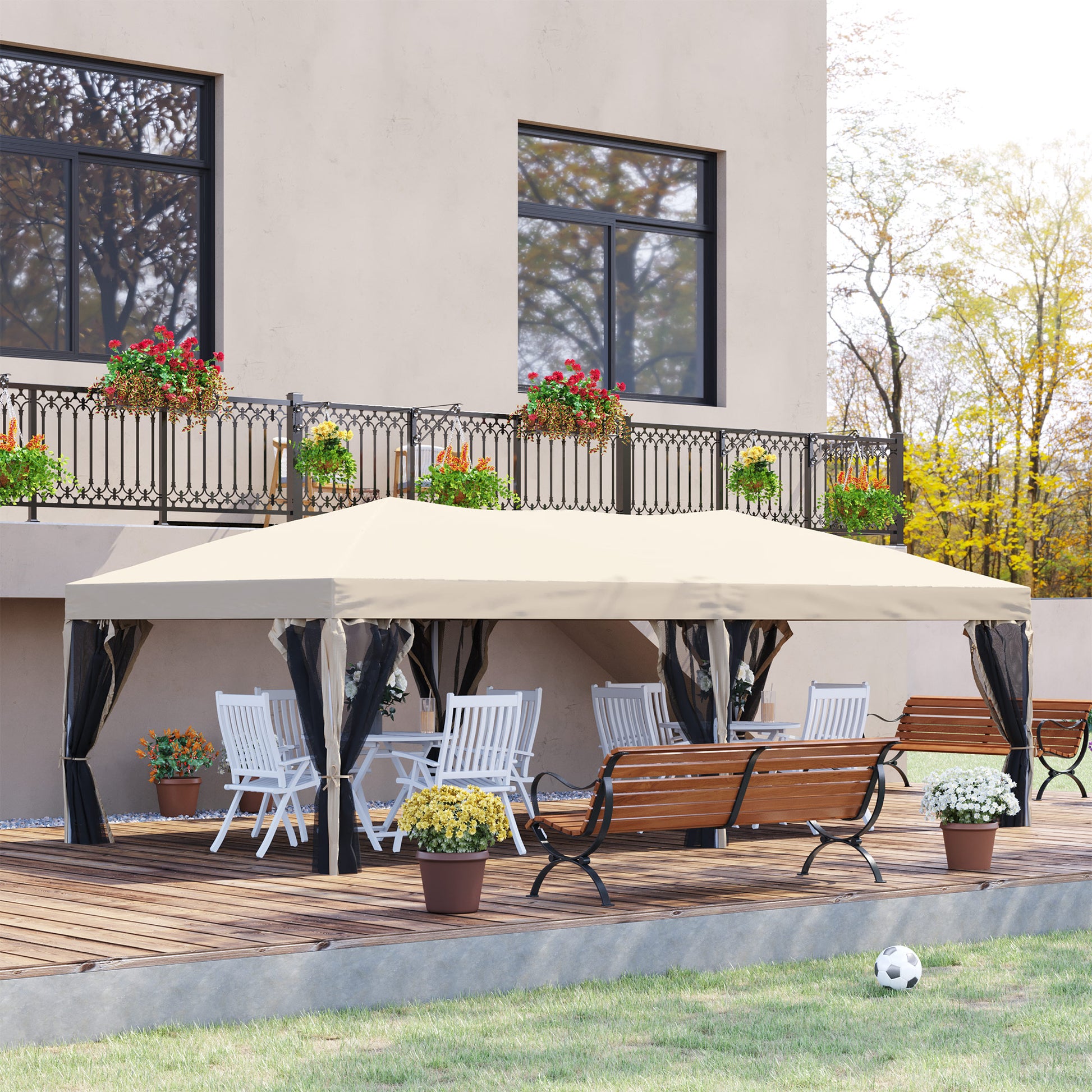 Outsunny Carpa 6x3m Plegable Gazebo Jardín Con Cortinas Mosquitera Bolsa_1