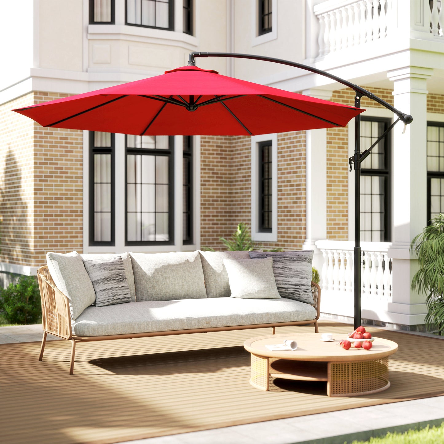 Outsunny Parasol Excéntrico Ø295 Cm Con Ángulo Ajustable Base Cruzada Granate_3