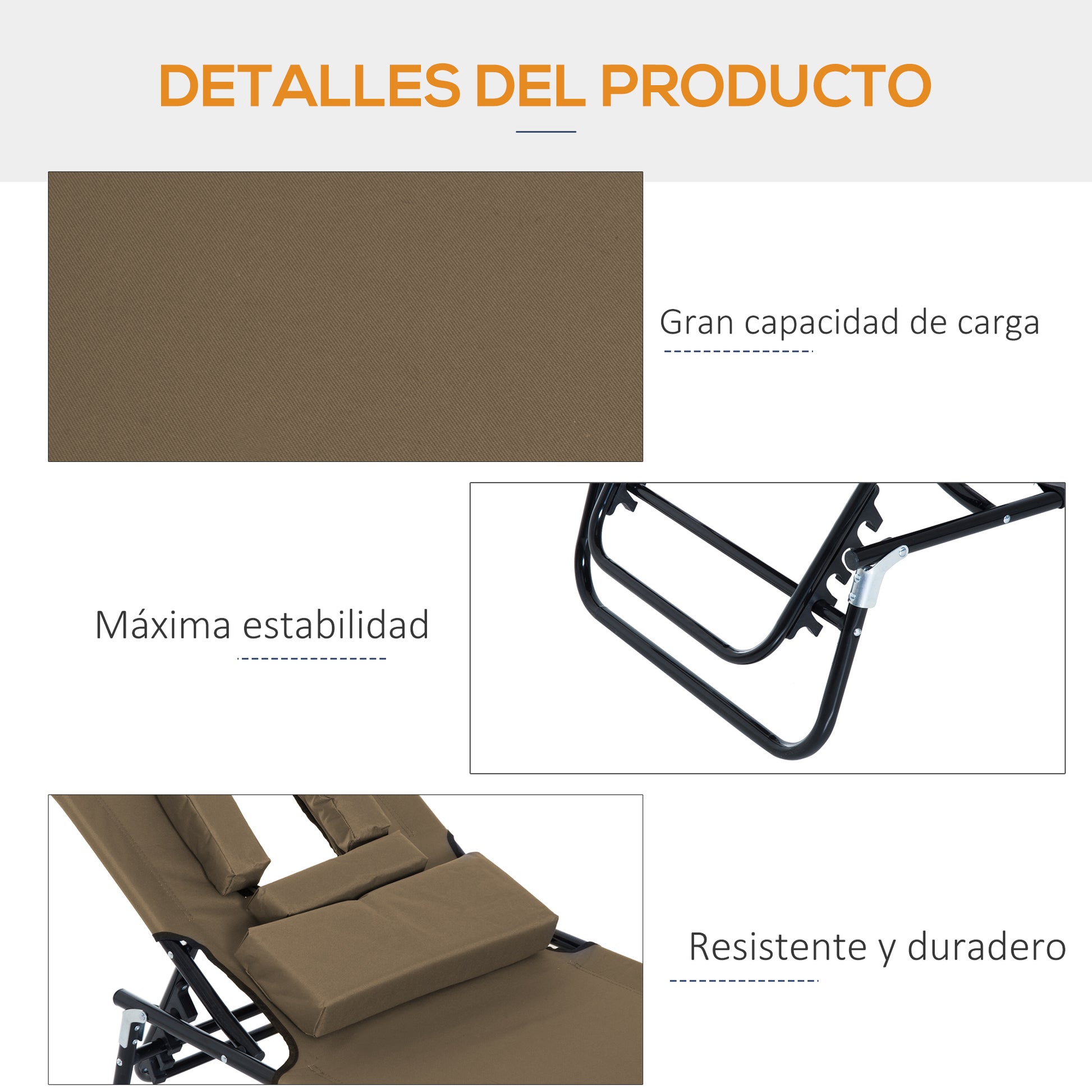 Outsunny Tumbona Plegable De Jardín Con Respaldo Ajustable Almohada Acero Marrón_5