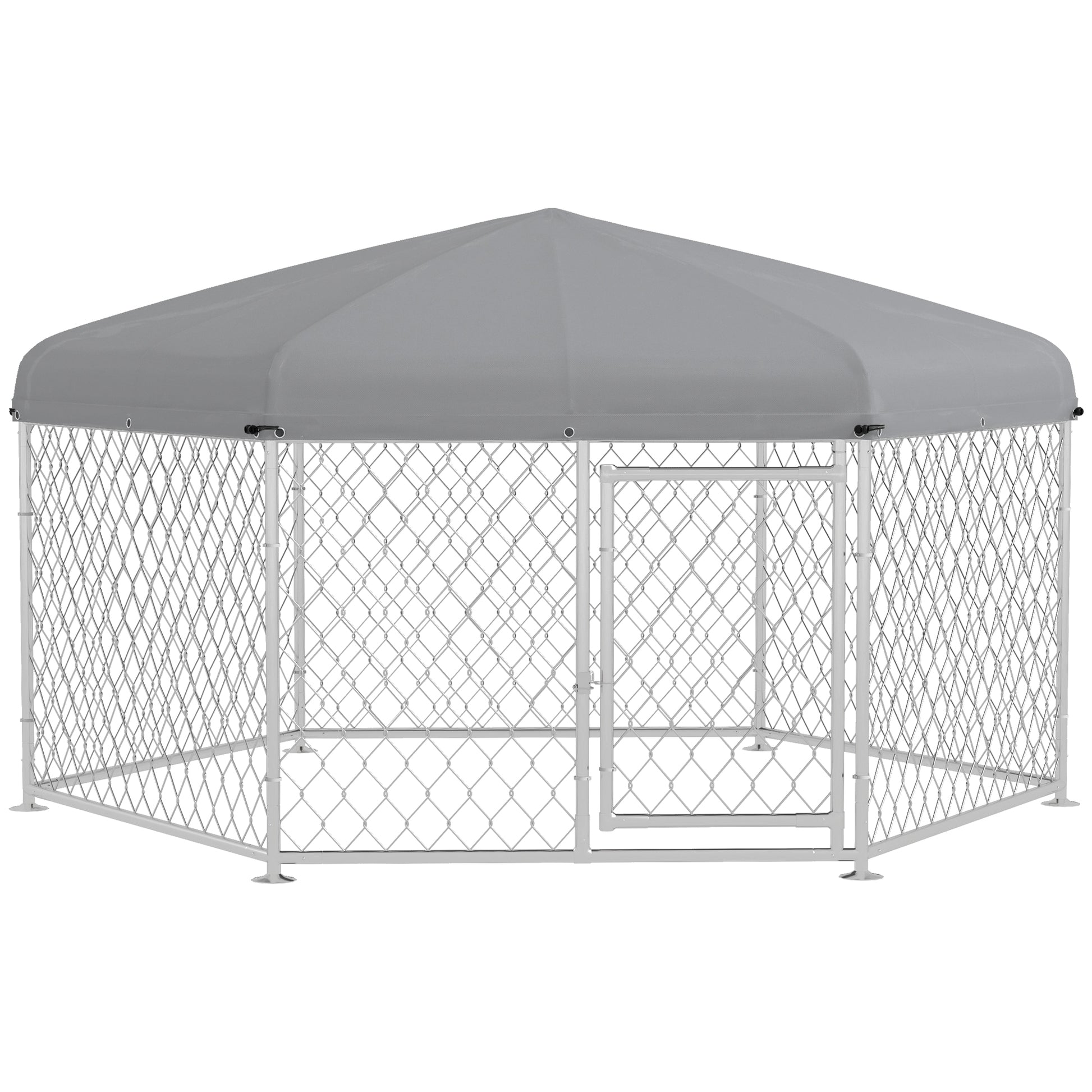 Pawhut Perrera De Exterior Con Toldo Impermeable Y Anti-uv 210x185x150 Cm Plata_0