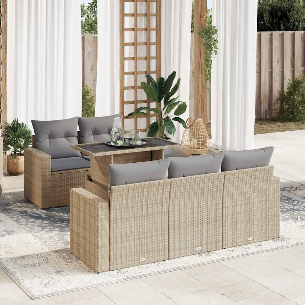 Juego De Sofás Jardín Con Cojines 6 Pzas Ratán Sintético Beige / Vetonek_3