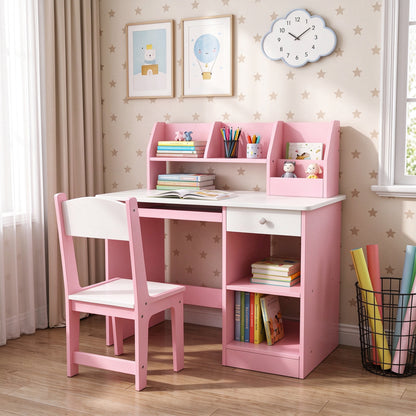Zonekiz Juego De Escritorio Y Silla Para Niños De +5 Años Con 2 Cajones Rosa_1