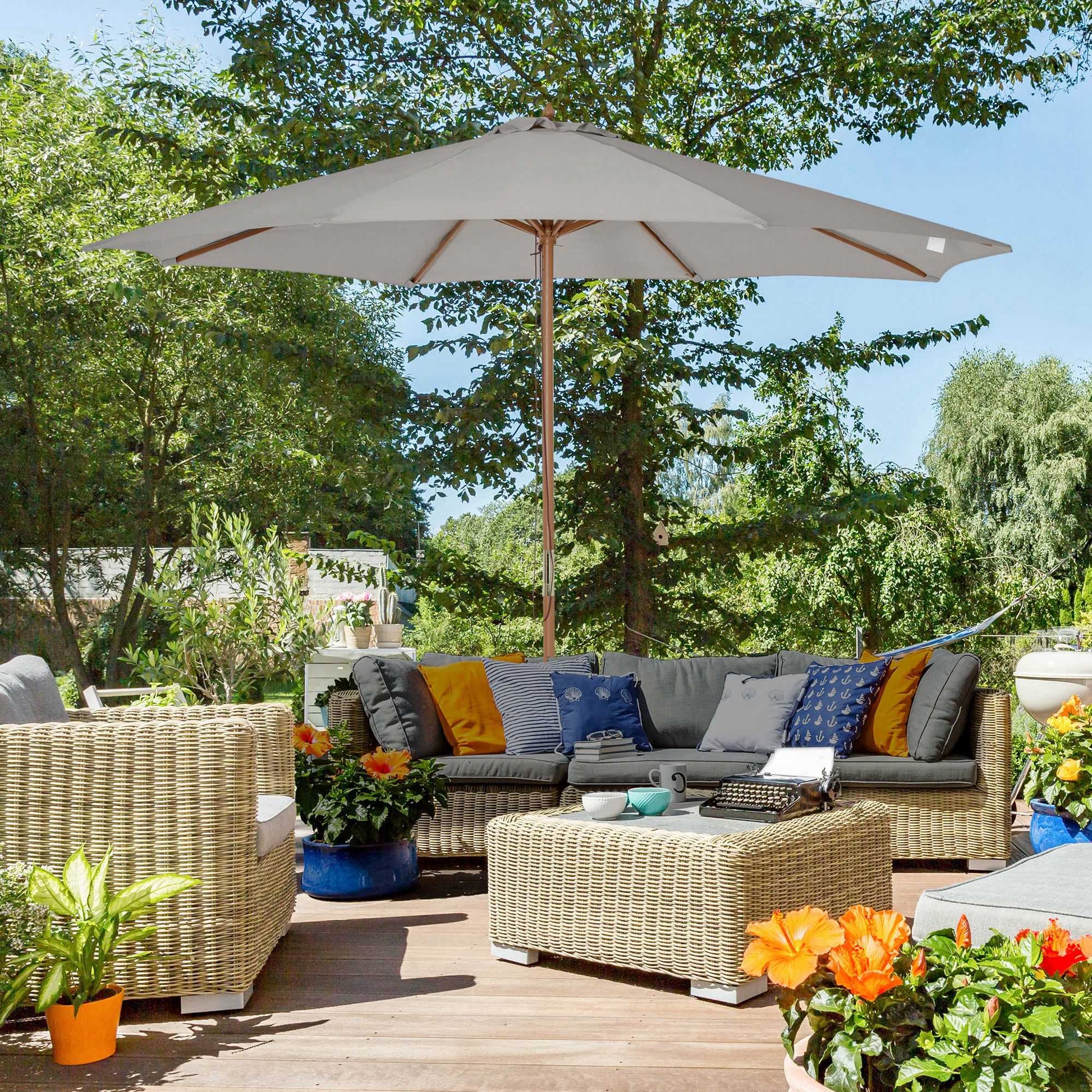 Outsunny Sombrilla Jardín Ø300x250 Cm Con Techo Ventilado Y Poste Madera Gris_1