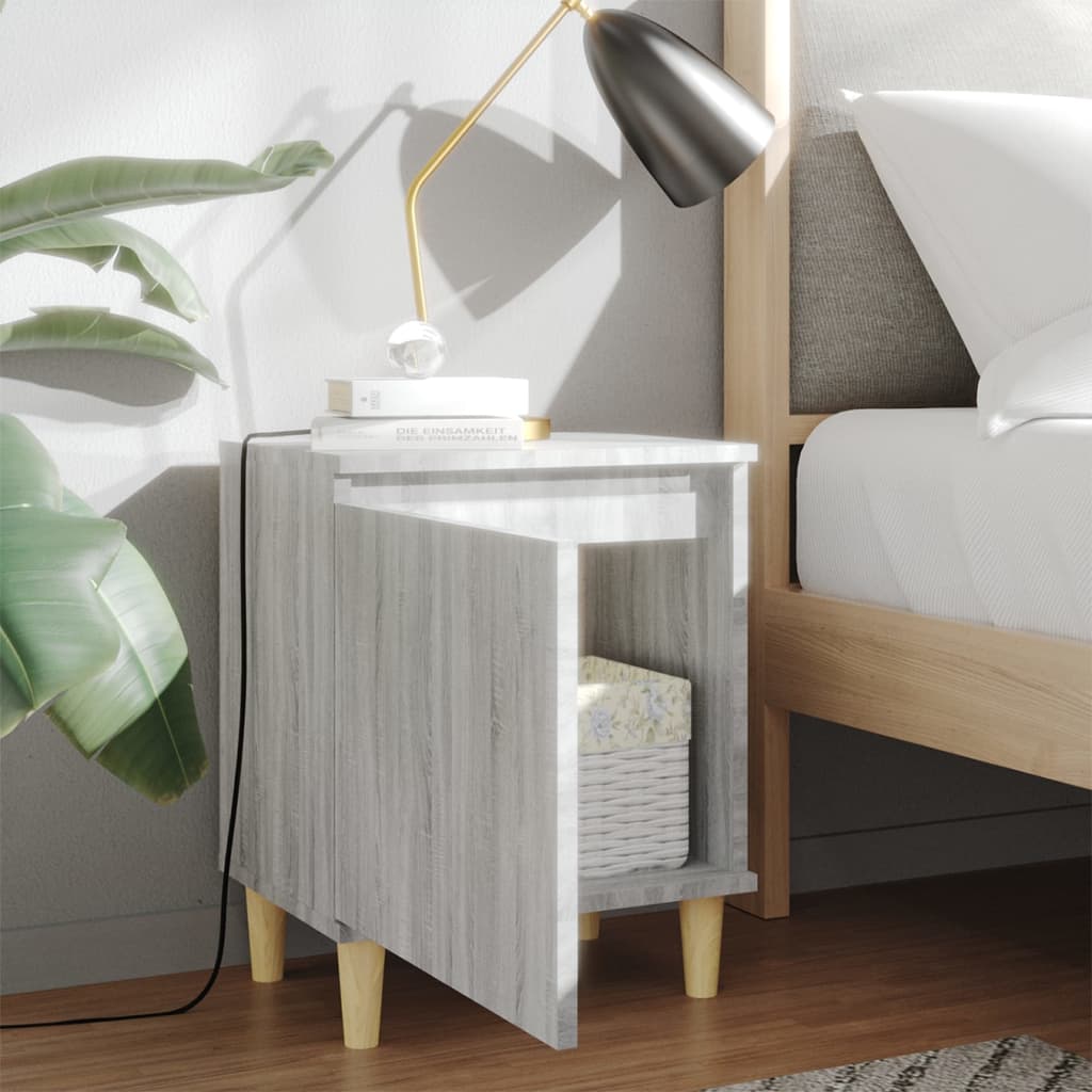 Mesita De Noche Patas De Madera Maciza Gris Sonoma 40x30x50 Cm_1