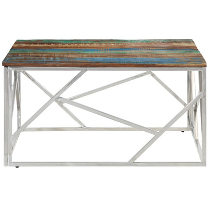 Mesa De Centro Acero Inox Plateado Y Madera Maciza Reciclada_1
